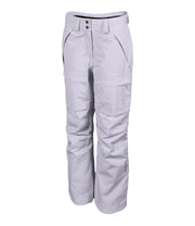 A pair of women's light purple ski pants with zippered hand pockets, and an adjustable waistband with belt loops.
