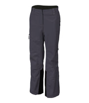 A pair of women's grey shell pants with half side zippers, zippered hand pockets and an adjustable waistband.