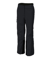 A pair of women's black shell pants with half side zippers, zippered hand pockets and an adjustable waistband.