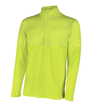 Men’s 1/4 zip base layer in yellow and a yellow zipper.
