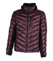A purple light puffer vest featuring a front zip closure, zippered chest pocket, and two side zip pockets, with softstretch side panels.