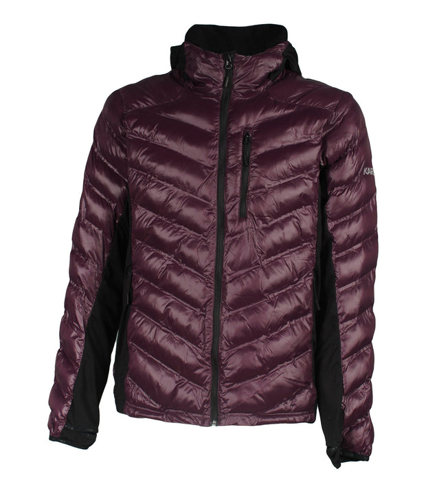 A purple light puffer vest featuring a front zip closure, zippered chest pocket, and two side zip pockets, with softstretch side panels.