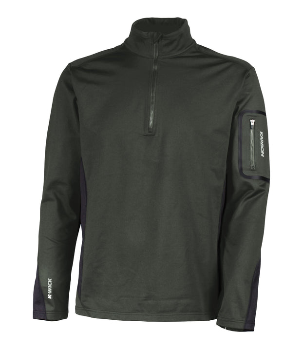 Men's green long-sleeve base layer with quarter zip.