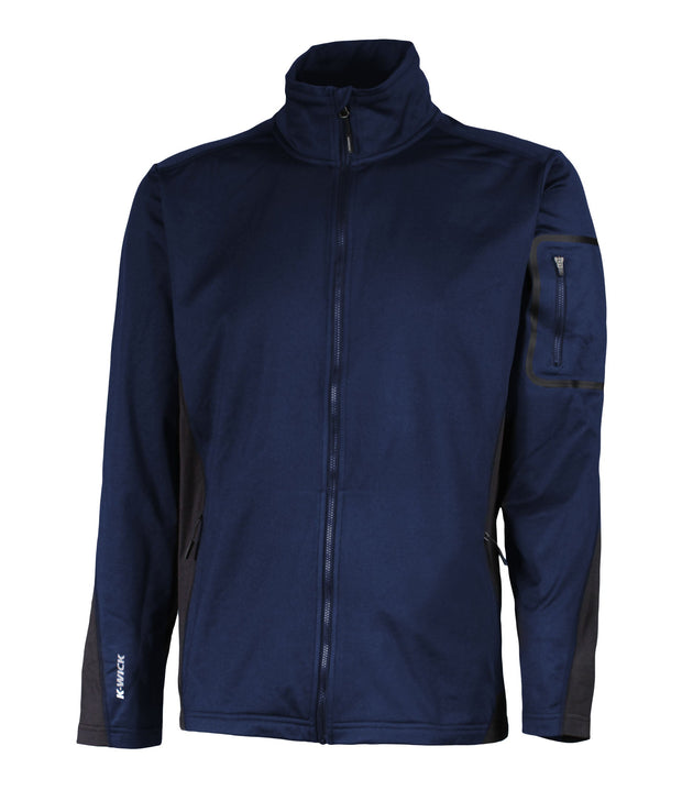 Men's navy blue full zip base layer with a pocket on the left sleeve.