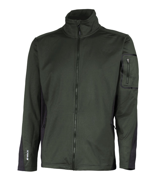 Men's green full zip base layer with a pocket on the left sleeve.