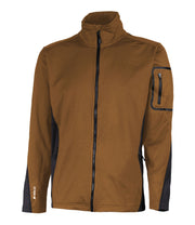 Men's brown full zip base layer with a pocket on the left sleeve.