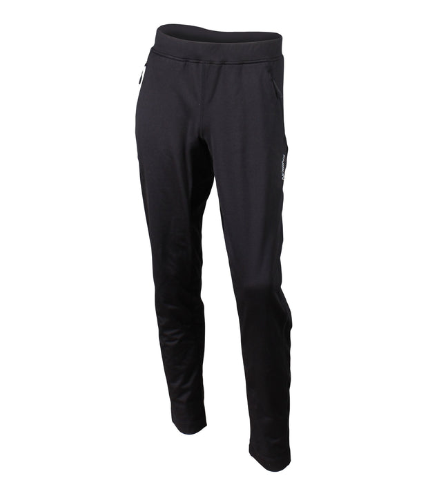 Men's black pants with zippered hand pockets.