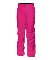 A pair of women's pink pants with zippered hand pockets, an adjustable waistband, and belt loops.